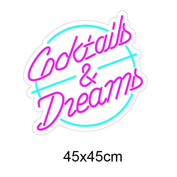 Skap en drømmende stemning i rommet ditt med 'cocktails & dreams' led-neonskiltet. De levende fargene hot pink og ice blue kombinert med et lekent design, gjør dette skiltet til et blikkfang for enhver setting som ønsker å tilføre en følelse av fest og moro.