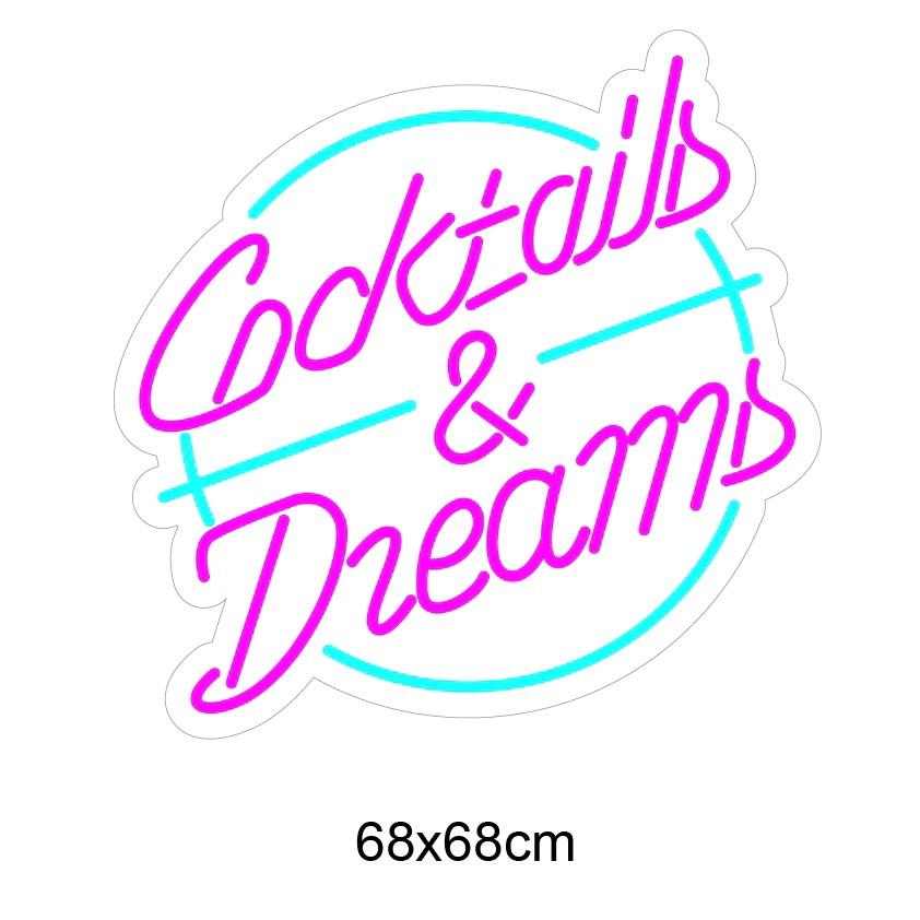 Skap en drømmende stemning i rommet ditt med 'cocktails & dreams' led-neonskiltet. De levende fargene hot pink og ice blue kombinert med et lekent design, gjør dette skiltet til et blikkfang for enhver setting som ønsker å tilføre en følelse av fest og moro.