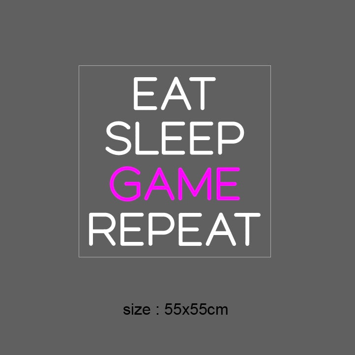 (EAT SLEEP GAME REPEAT) LED NEONSKILT. Pink.