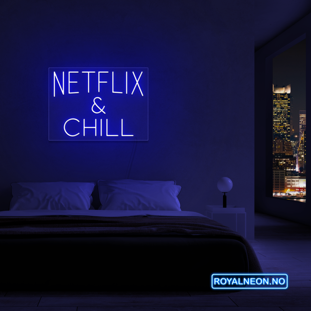 "NETFLIX & CHILL" LED NEONSKILT. 46x63 cm.