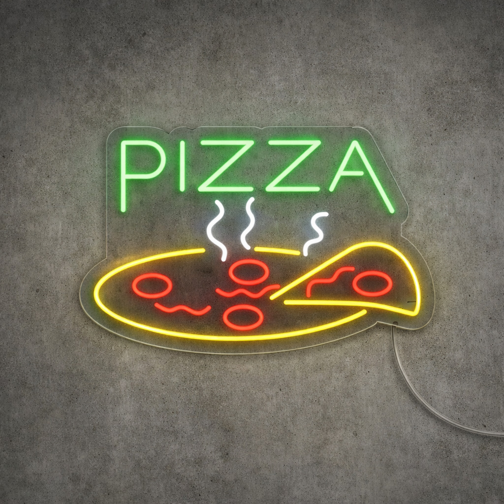Løft rommet – og pizzalysten – med dette ikoniske LED-neonskiltet! 🍕✨

Gi lokalet ditt en dose varme, stemning og ekte pizzaglede.&nbsp;Perfekt for restauranter, foodtrucks, kjøkken, barer og hjemmekroker der pizzastemningen skal være på topp.

Skiltet gir en varm og inviterende glød, samtidig som det moderne LED-lyset gir lavt strømforbruk, lang levetid og minimal varmeutvikling. Resultatet er et dekorativt, profesjonelt og vedlikeholdsfritt lysskilt som både trekker oppmerksomhet og bygger atmosfære.