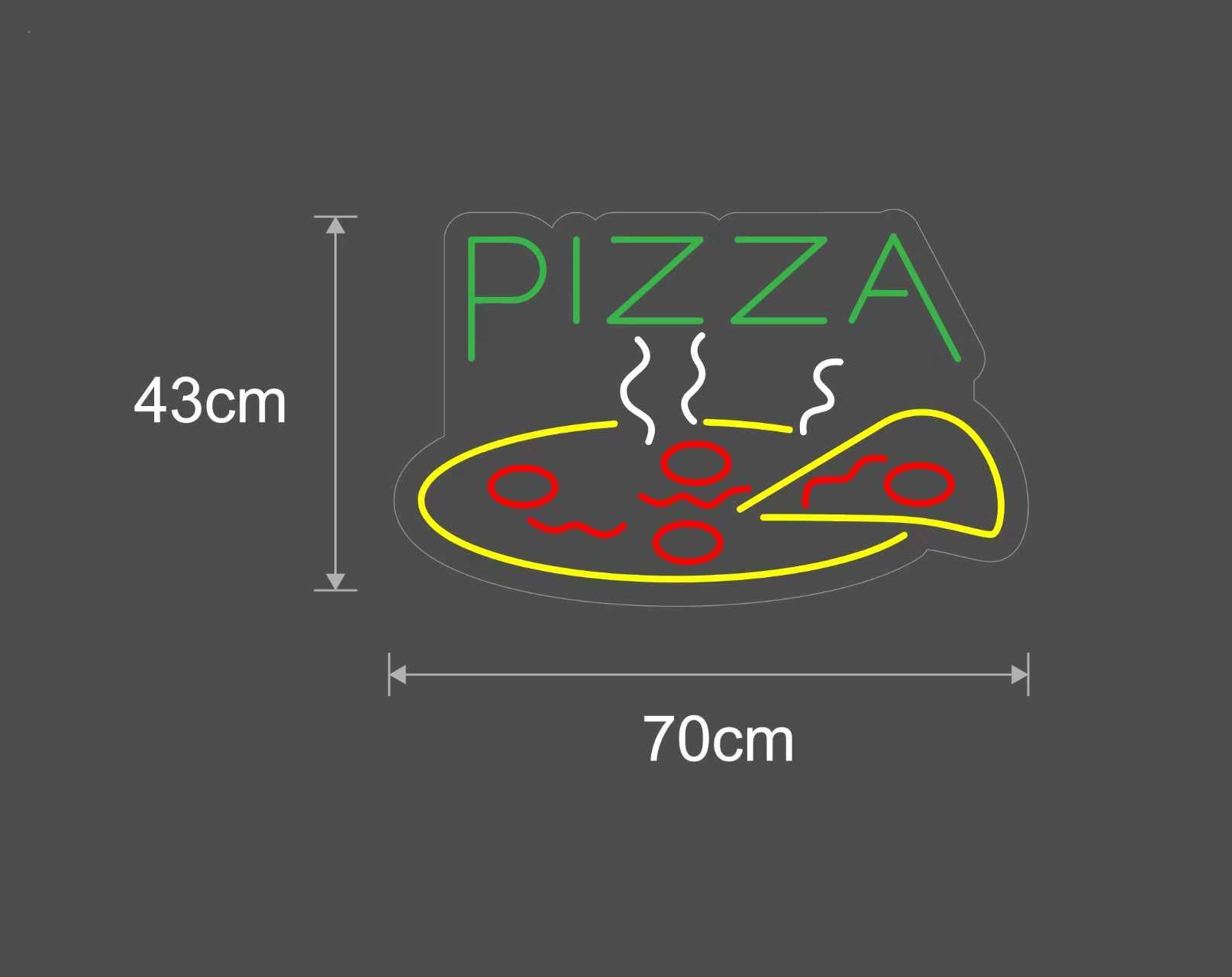 Løft rommet – og pizzalysten – med dette ikoniske LED-neonskiltet! 🍕✨

Gi lokalet ditt en dose varme, stemning og ekte pizzaglede.&nbsp;Perfekt for restauranter, foodtrucks, kjøkken, barer og hjemmekroker der pizzastemningen skal være på topp.

Skiltet gir en varm og inviterende glød, samtidig som det moderne LED-lyset gir lavt strømforbruk, lang levetid og minimal varmeutvikling. Resultatet er et dekorativt, profesjonelt og vedlikeholdsfritt lysskilt som både trekker oppmerksomhet og bygger atmosfære.