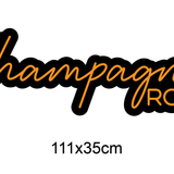 LED-neonskilt med «ChampagneROOM» oransje lys, 111x35 cm.
