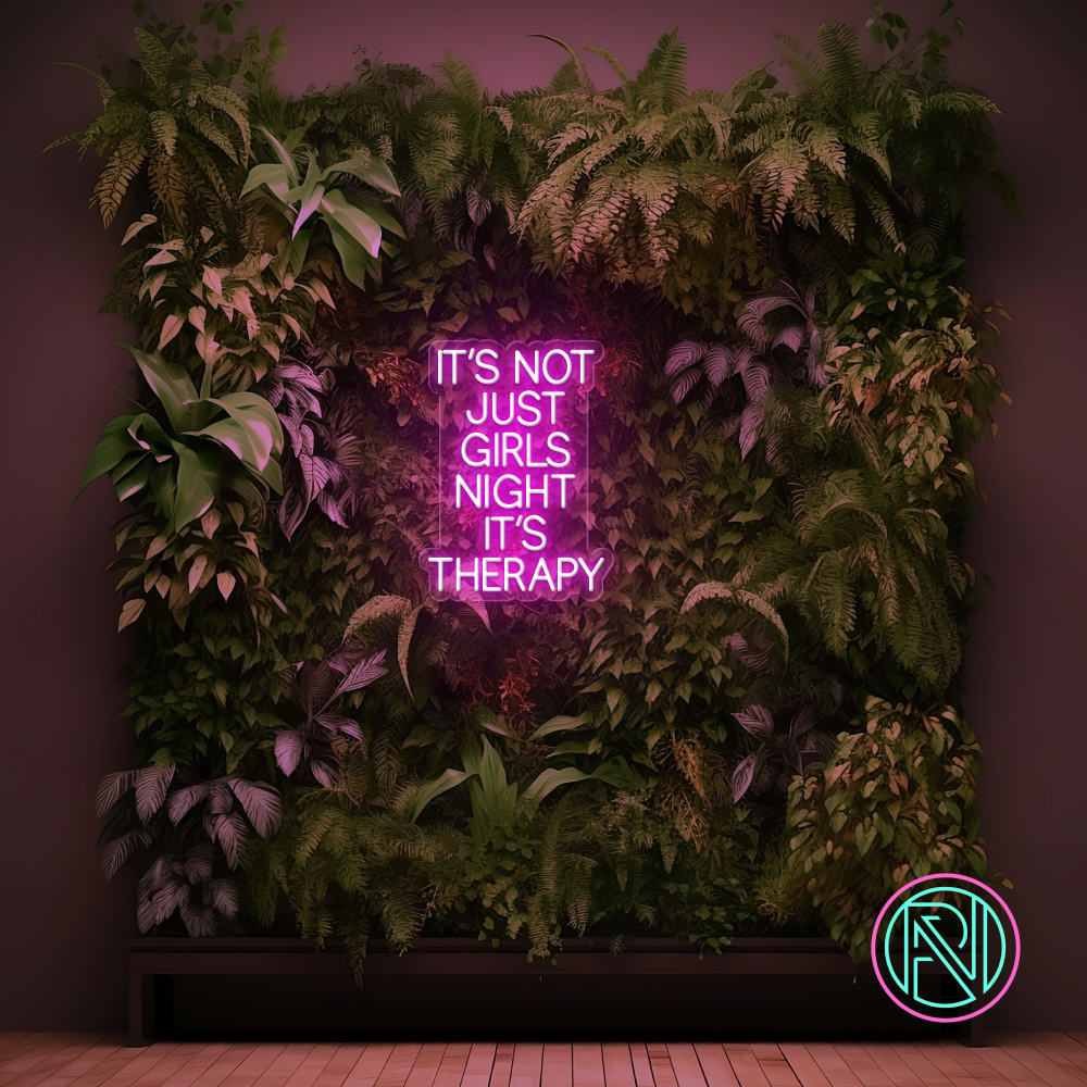 LED-neonskilt med opplyst tekst i lilla/rosa lys