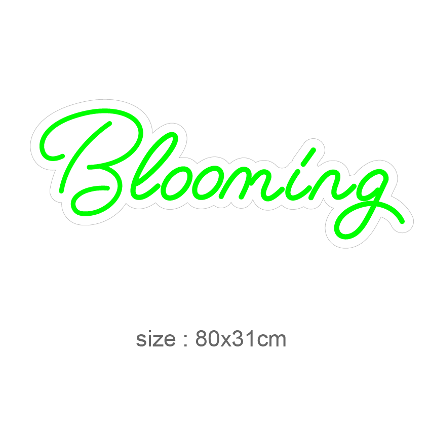 Skap en livlig og blomstrende atmosfære med 'blooming' led neonskilt. Tilgjengelig i ønsket farge for å matche enhver stil, perfekt for personlig eller kommersiell bruk. Mål på 80x31 cm gjør dette skiltet til et sjarmerende blikkfang.