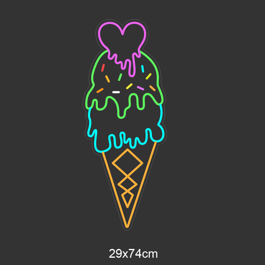 Skap et sjarmerende og fristende miljø med vårt 'drømmeis' led-neonskilt. Det er det perfekte tilskuddet til iskrembarer og kafeer, og bringer en leken og livlig stemning med sin iøynefallende design. Med et utvalg av levende farger gir dette neonskiltet en umiddelbar visuell appell og skaper en varm velkomst for kundene dine.